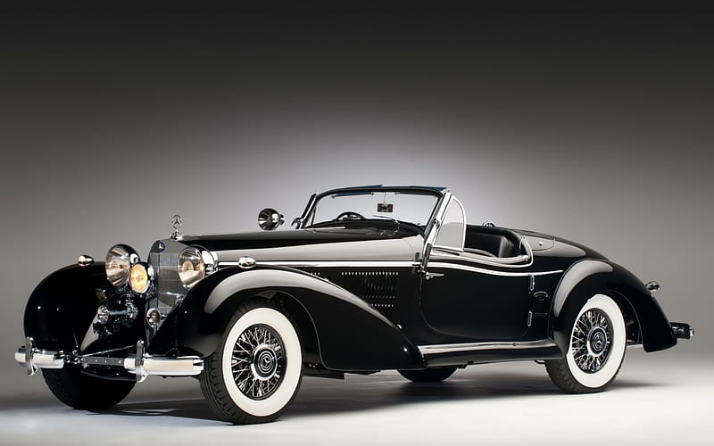 Mercedes-Benz 540K, 1937, Roadster, retro cars, black cabriolet, old classic cars, Mercedes, HD wallpaper