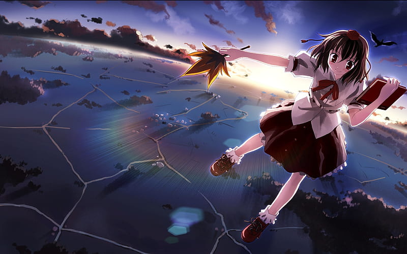 girl smile flying-Anime, HD wallpaper
