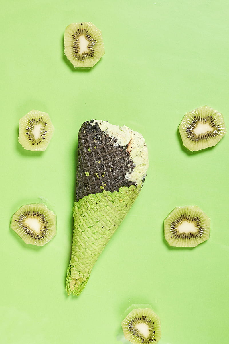 ice cream, cone, kiwi, fruit, green, HD phone wallpaper