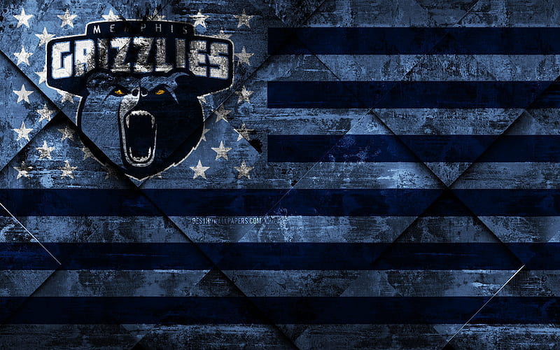 Memphis Grizzlies American basketball club, grunge art, grunge texture, American flag, NBA, Memphis, Tennessee, USA, National Basketball Association, USA flag, basketball, HD wallpaper