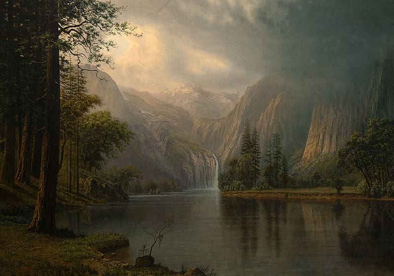 Landscape, Mountain, Artistic, River, Oil Painting, HD wallpaper
