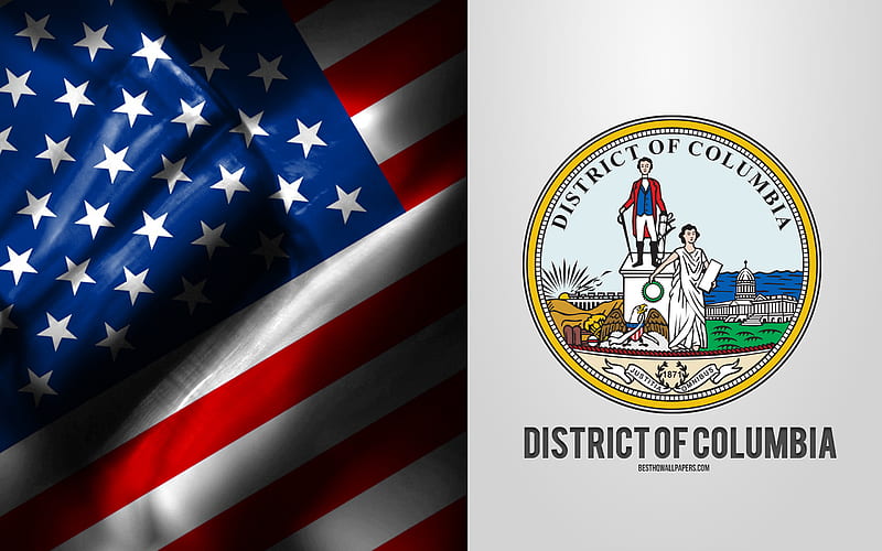 Seal of District of Columbia, USA Flag, Delaware emblem, District of Columbia coat of arms, District of Columbia badge, American flag, District of Columbia, USA, HD wallpaper