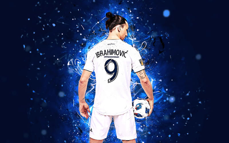 Zlatan Ibrahimovic back view, abstract art, Los Angeles Galaxy, football stars, Swedish footballer, Ibrahimovic, soccer, MLS, LA Galaxy, footballers, neon lights, Los Angeles Galaxy FC, creative, HD wallpaper