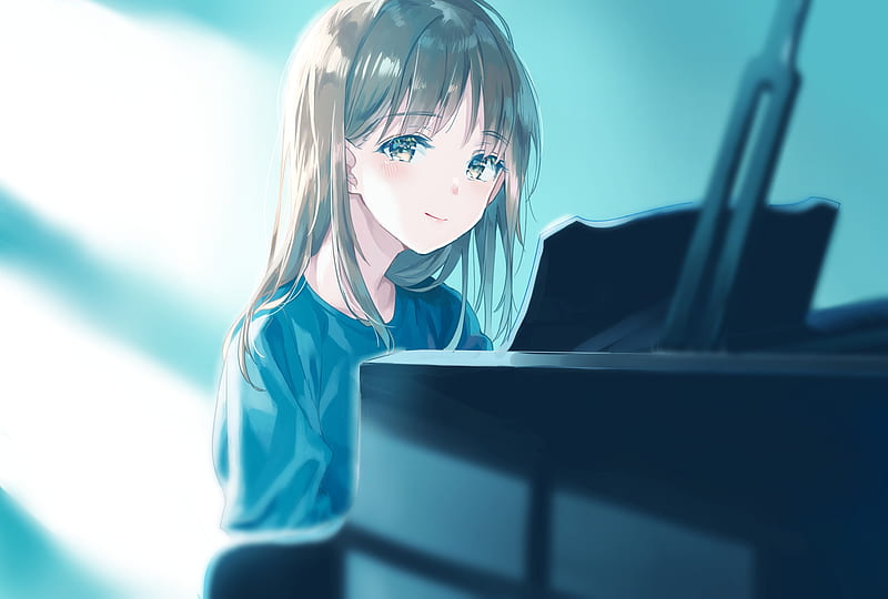 instrument, anime girl, piano, music, long hair, sunlight, Anime, HD wallpaper