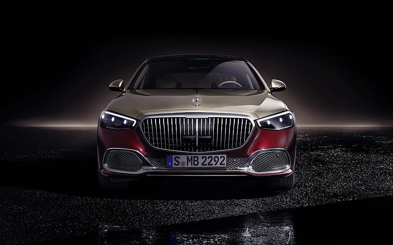 2021, Mercedes-Maybach S580, front view, exterior, luxury sedan, S-class tuning, new dark red S580, German cars, Mercedes, HD wallpaper