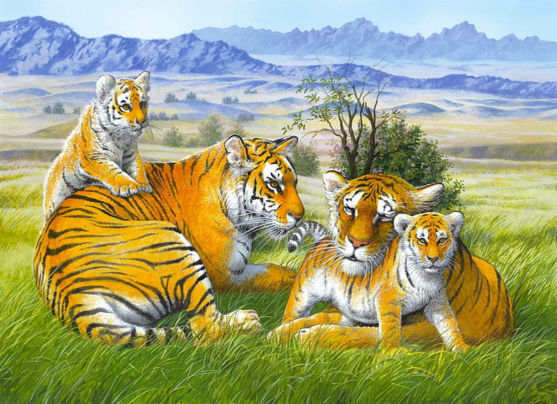 Mothers Day Off, RELAXING, CUBS, FAMILY, TIGER, MOTHER, HD wallpaper