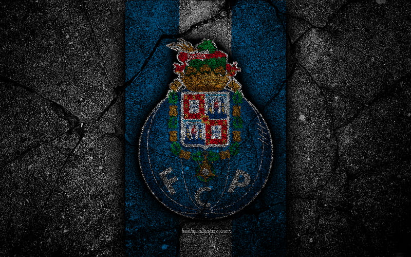 Porto FC, logo, Portugal, Primeira Liga, soccer, grunge, asphalt texture, Porto, football club, black stone, FC Porto, HD wallpaper