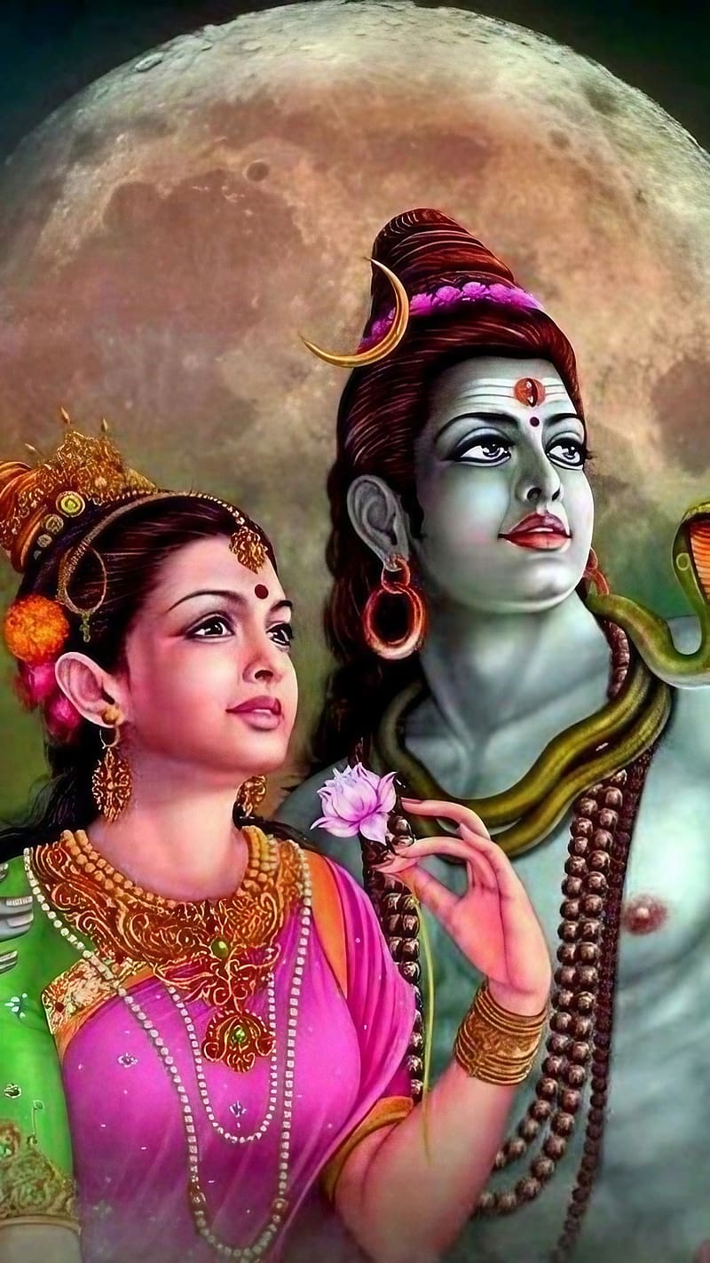 Shankar Ji Parvati Ka, Moon Background, lord mahadev, god, HD phone wallpaper