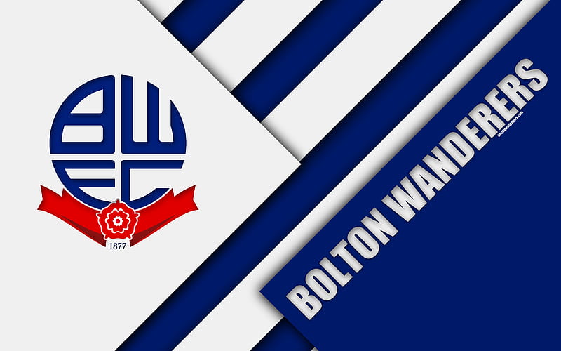 Bolton Wanderers FC, logo, blue white abstraction, material design, English football club, Birmingham, England, UK, football, EFL Championship, HD wallpaper