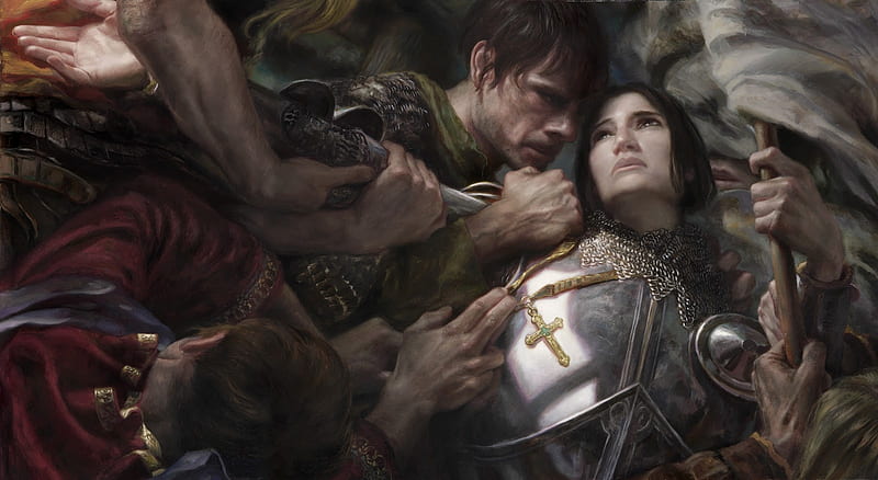 Joan of Arc, girl, couple, art, fantasy, man, donato giancola, HD wallpaper