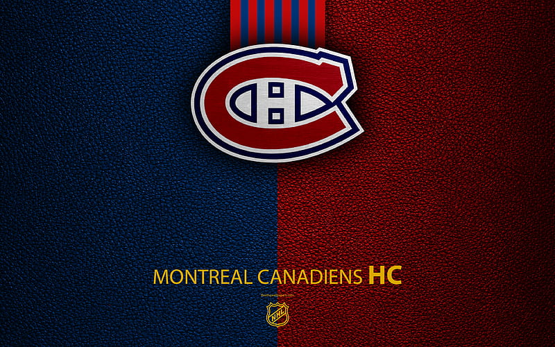 Montreal Canadiens, HC hockey team, NHL, leather texture, logo, emblem, National Hockey League, Quebec, Canada, hockey, Eastern Conference, Atlantic Division, HD wallpaper