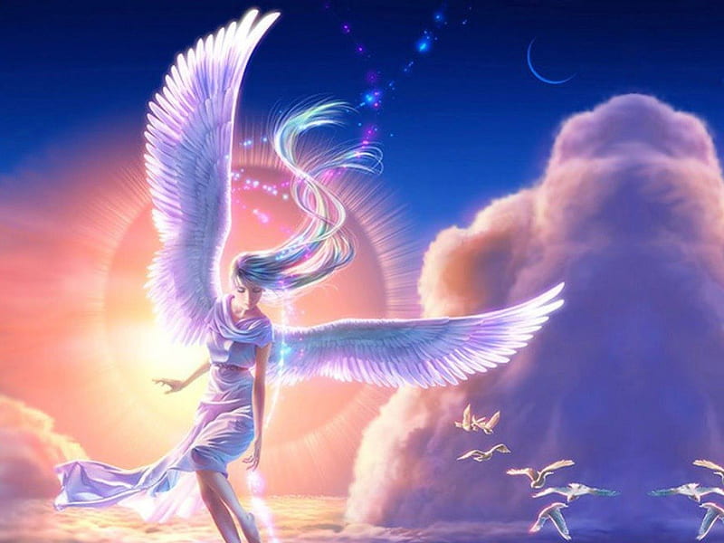Angel from The sky, sun, sky, wing, angel, HD wallpaper