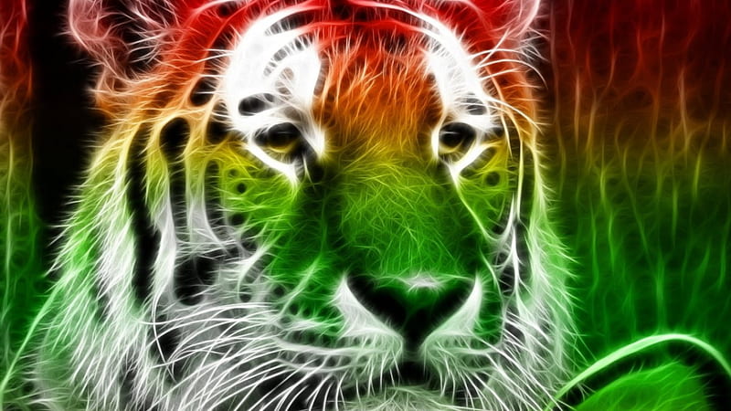 Tigris Of Colours, tigers, colours, animals, fractal, HD wallpaper