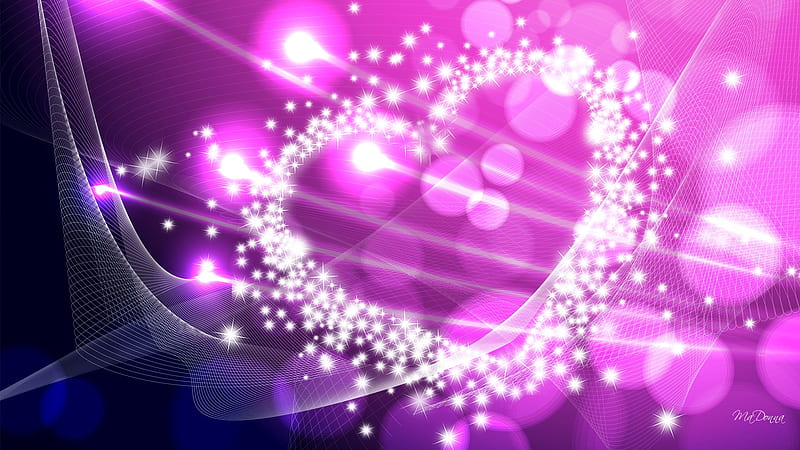 Valentine Sparkles, valentines day, sparkle, bokeh, waves, corazones, abstract, pink, blue, HD wallpaper