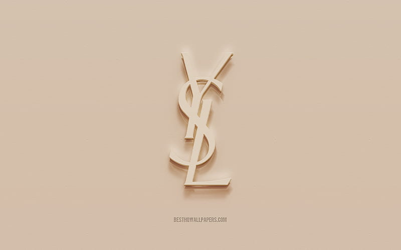 Yves Saint Laurent logo, brown plaster background, Yves Saint Laurent 3d logo, brands, Yves Saint Laurent emblem, 3d art, Yves Saint Laurent, HD wallpaper