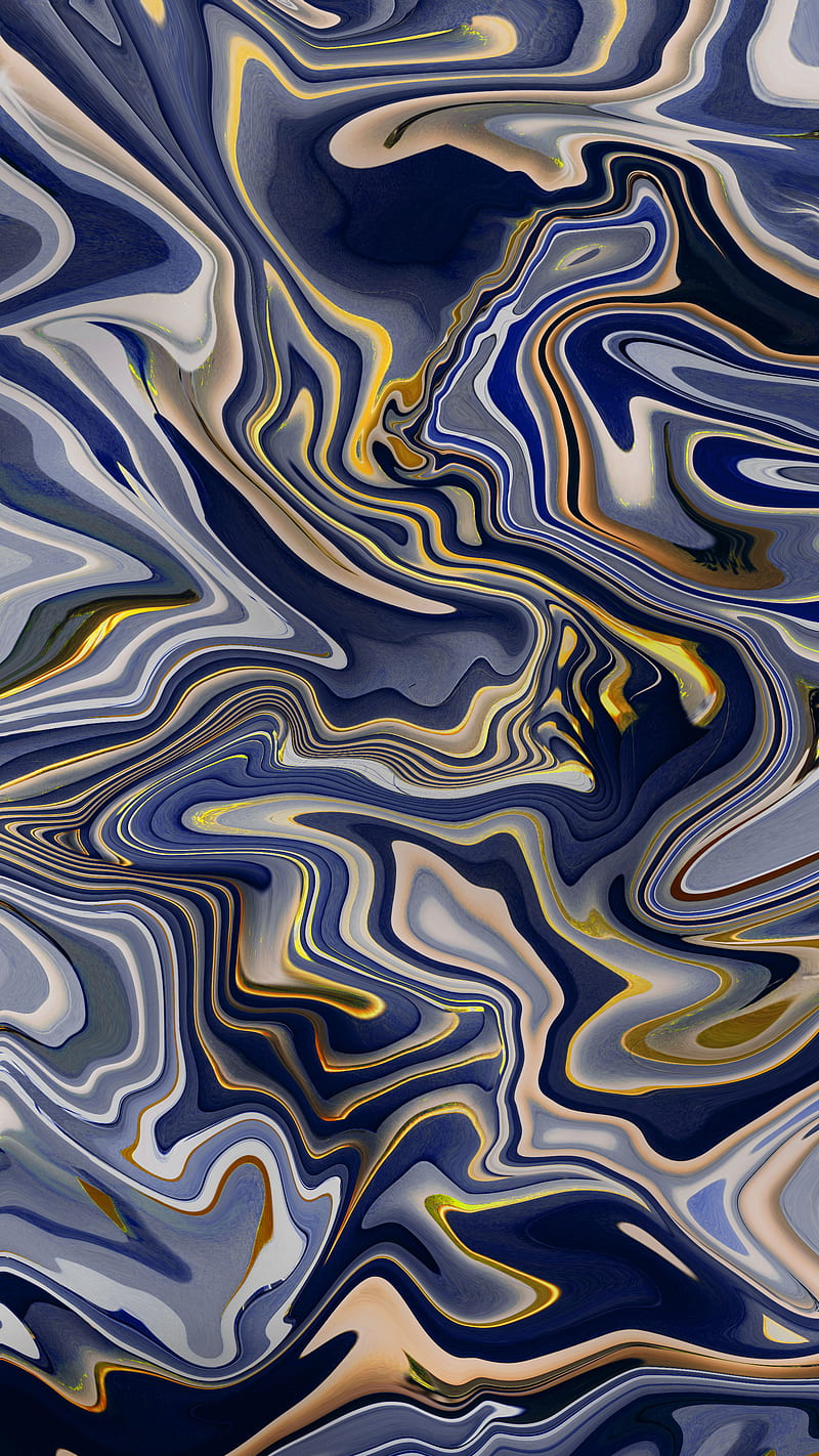 Blue Liquid Design, abstract, flow, fluid, gold, lava, magma, marble, texture, HD phone wallpaper