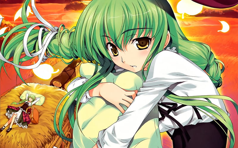 CC, pretty, green, girl, anime, HD wallpaper