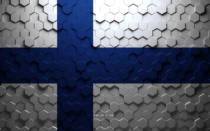 Flag of Finland, honeycomb art, Finland hexagons flag, Finland, 3d hexagons art, Finland flag, HD wallpaper