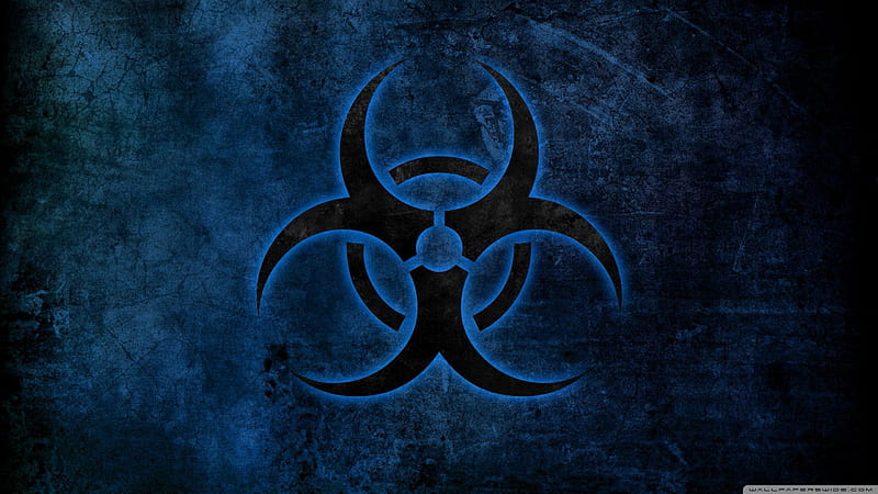 biohazard symbol, biohazard, symbol, abstract, blue, HD wallpaper