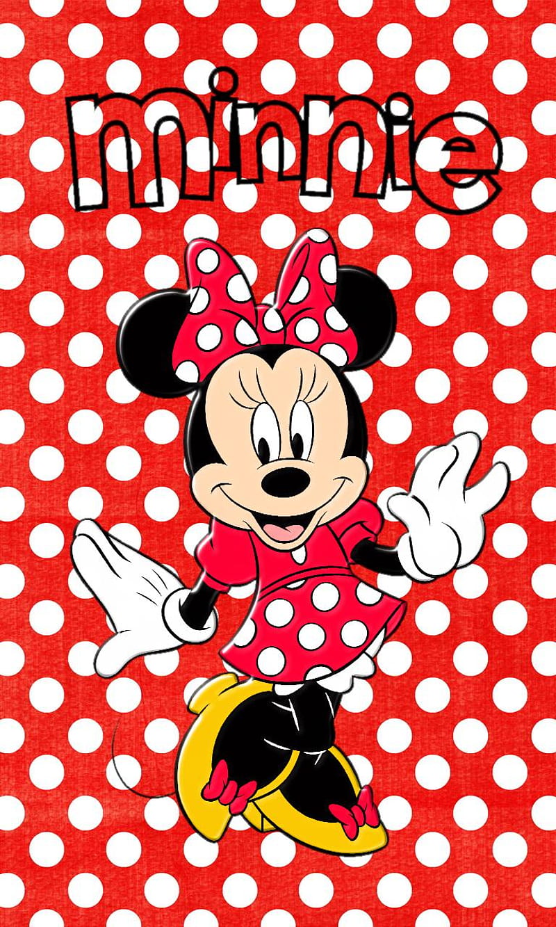 Minnie Mouse, background, cartoon, dots, red, retro, HD phone wallpaper