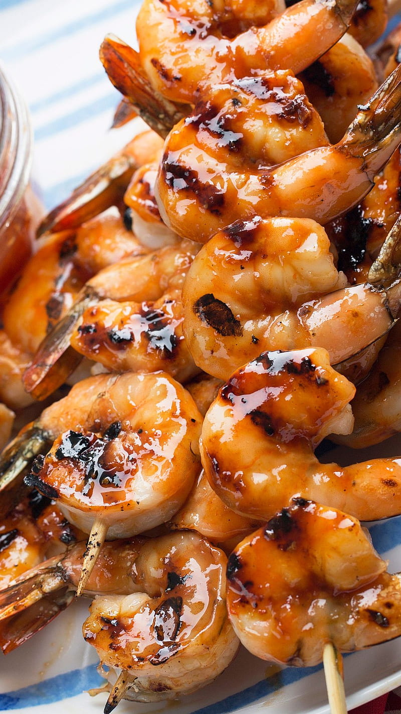 Grilled Shrimp, barbecue sauce, honey-ginger, HD phone wallpaper