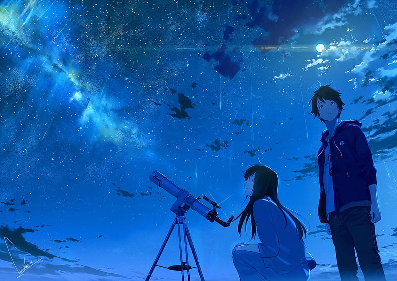 Beautiful sky, stars, moon, manga, sky, loundraw, boy, moon, girl, anime,  couple, HD wallpaper | Peakpx
