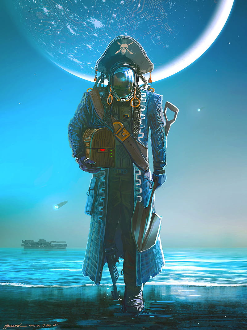 pirate, cyborg, treasures, art, HD phone wallpaper