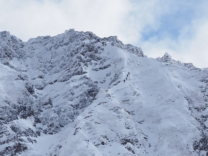 mountain, slope, snow, people, HD wallpaper