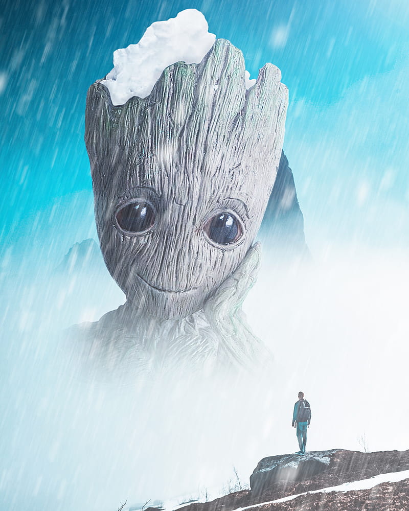 Groot, avengers, baby, baby groot, guardians of the galaxy, ice, marvel, HD phone wallpaper