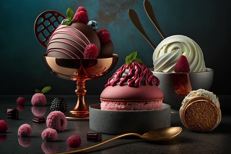 Chocolate ice cream, Dessert, Blackberry, Scoop, Raspberries, Summer, HD wallpaper