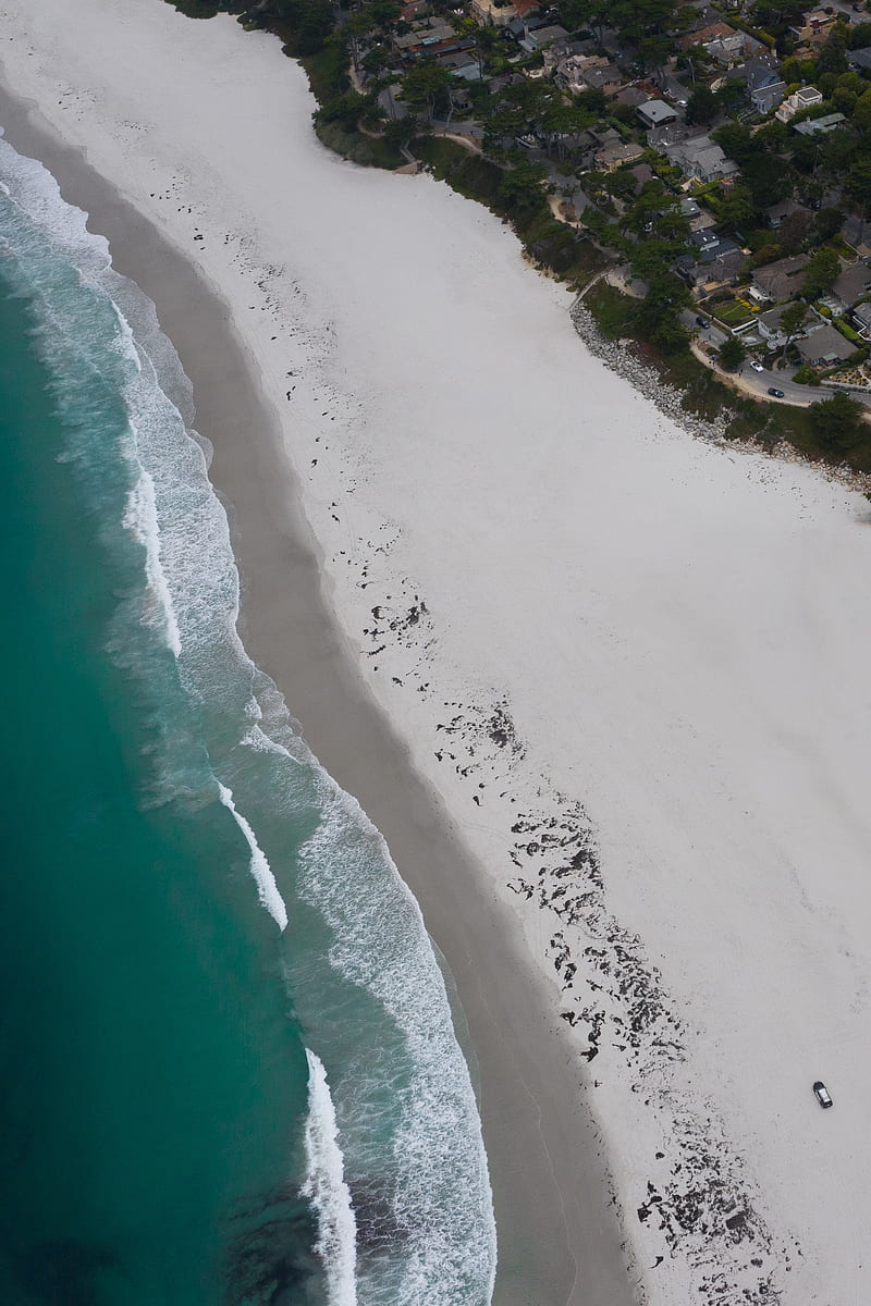 coast, beach, sea, aerial view, waves, HD phone wallpaper