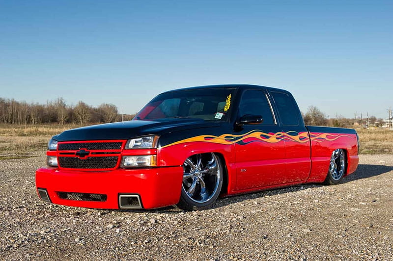 2006 Chevy Silverado King Cab Black Red Lowered Truck Hd Wallpaper Peakpx