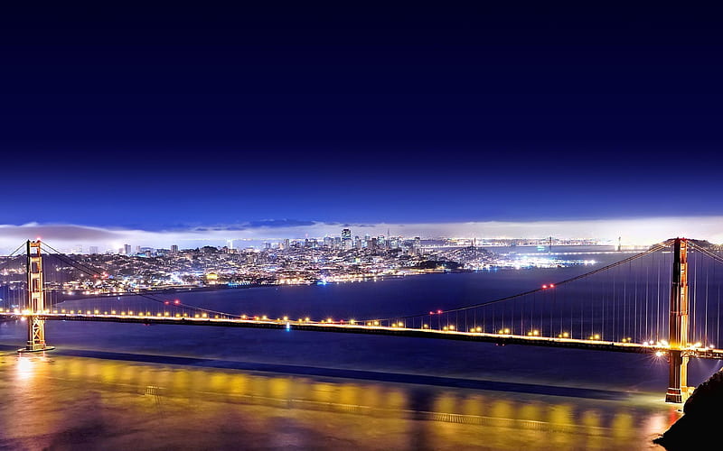 Golden Gate Bridge America, panorama, night, San Francisco, USA, HD wallpaper