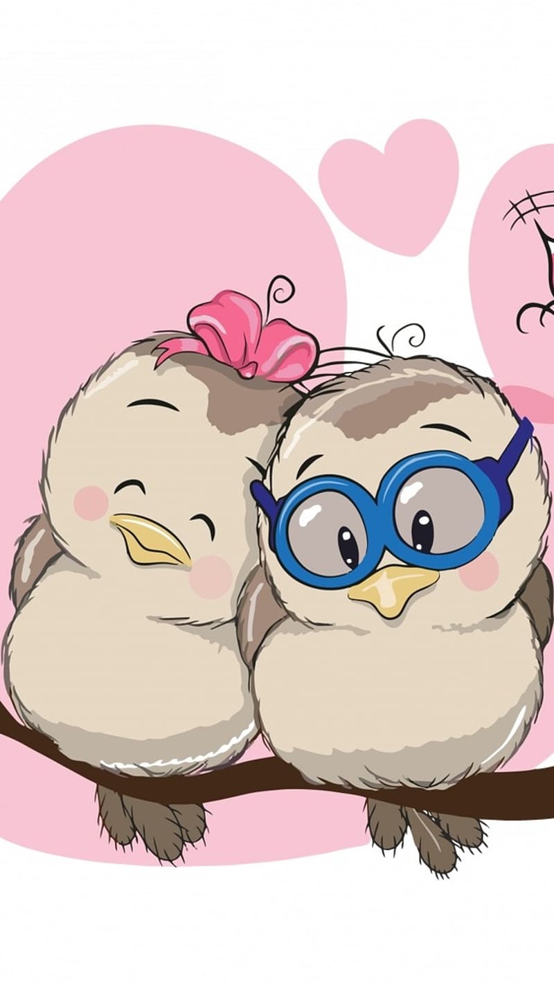 Cute Cartoon Couple Of Birds, cute cartoon couple, birds, HD phone wallpaper