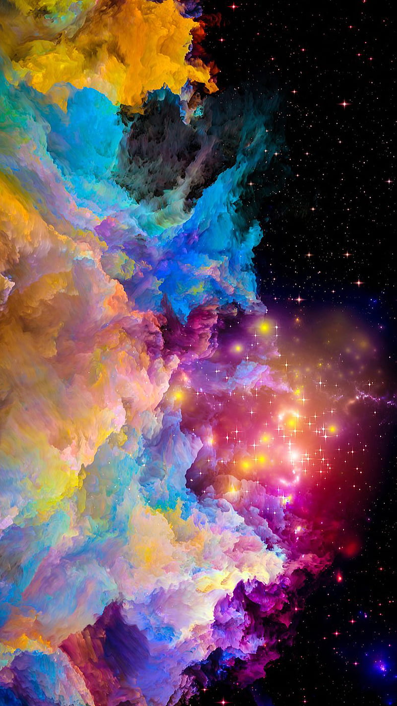 Colorful, abstraction, cloud, color, shine, sparkle, star, HD phone wallpaper