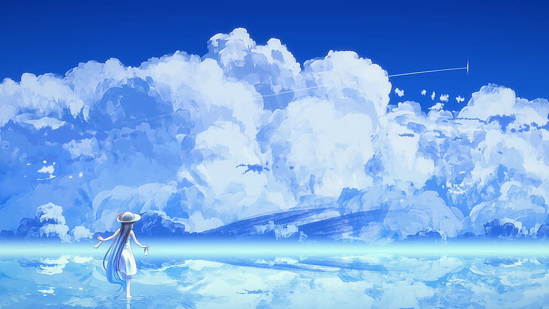 anime girl, beyond the clouds, white dress, Anime, HD wallpaper