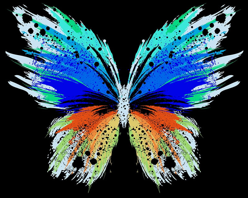 Butterfly Abstract on Black, art, bonito, abstract, illustration, high quality, artwork, painting, wide screen, computer graphics, HD wallpaper