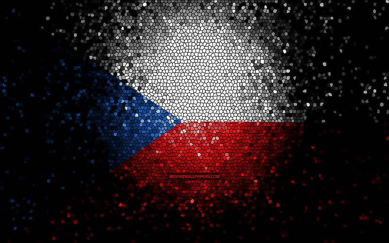 Czech flag, mosaic art, European countries, Flag of Czech Republic, national symbols, Czech Republic flag, artwork, Europe, Czech Republic, HD wallpaper