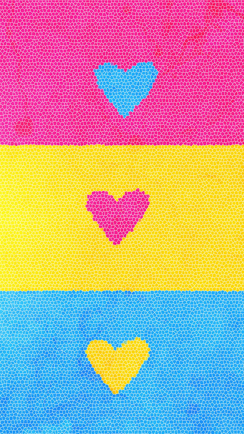 Cute Hearts - Pan Flag, Adoxalinia, acceptance, activist, androgynous, blue, community, diversity, gay, genderfluid, girl, heart, lgbt, lgbtq, love, month, mosaic, omnisexual, pansexual, parade, pink, power, pride, proud, rainbow, rights, solidarity, strong, teen, together, tolerance, yellow, HD phone wallpaper