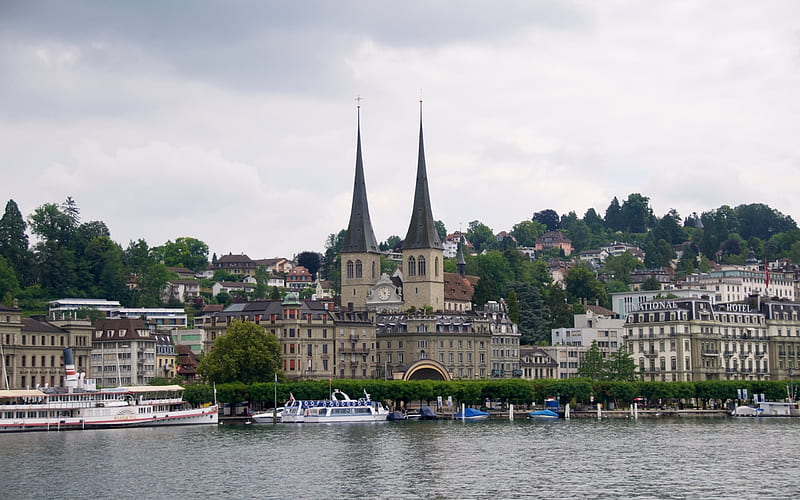 Lucerne, Switzerland, Church, Lake Lucerne, HD wallpaper
