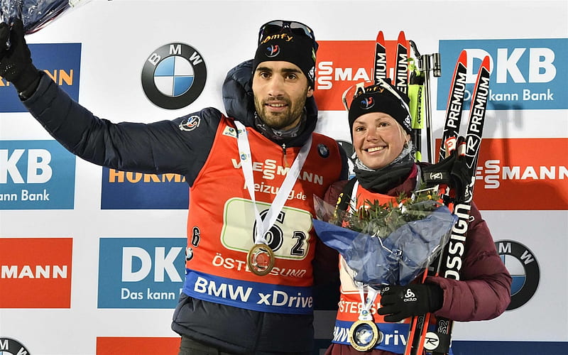 biathlon, Martin Fourcade, Marie Dorin-Habert, winter sports, winter, Ostersund, HD wallpaper