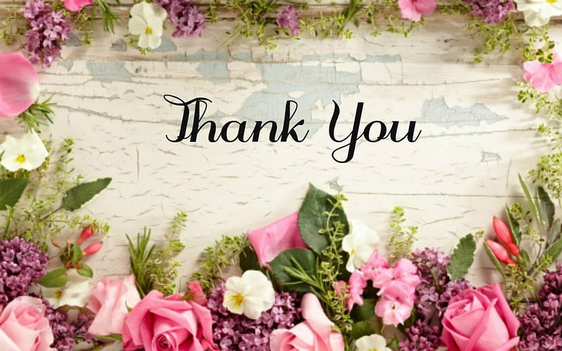Thank You, words, flowers, bloom, wood, HD wallpaper
