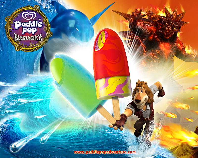 infinity falls and burning valley, red, infinty falls, fire, water, ice cream, burning valley, paddle pop elemagika, blue, HD wallpaper