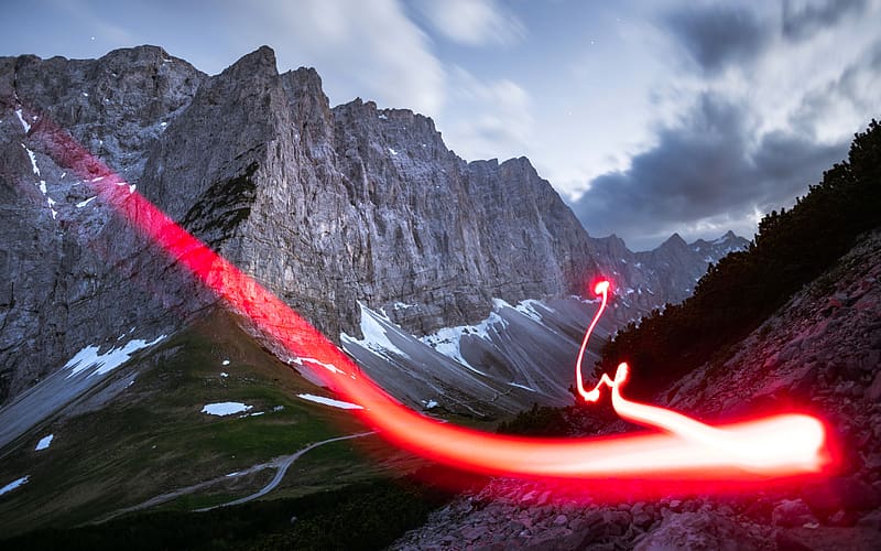 Red Glare Fireworks An Alm Mountains Austria, HD wallpaper
