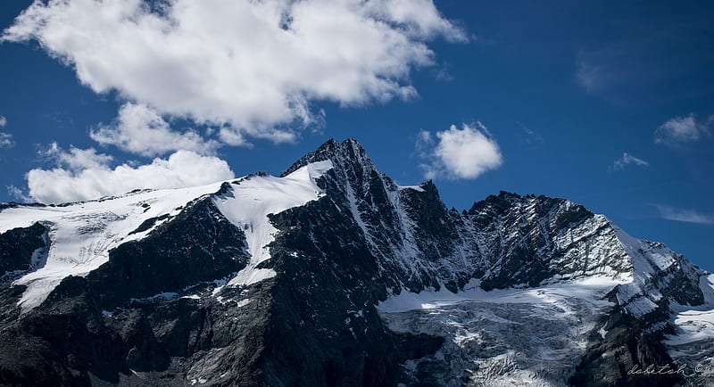 mountain, peak, clouds, snow, snowy, HD wallpaper