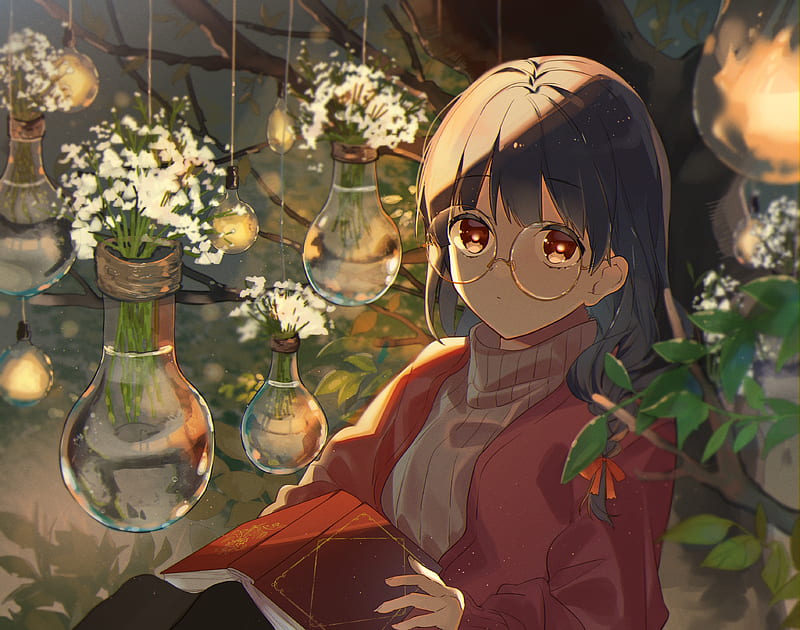 anime girl, meganekko, reading, mood, Anime, HD wallpaper
