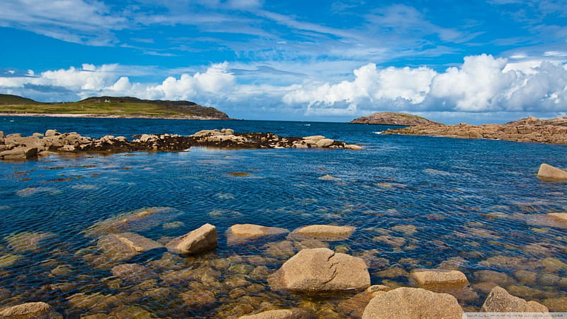 atlantic coast cruit island ireland, rocks, ocean, island, clouds, coast, HD wallpaper