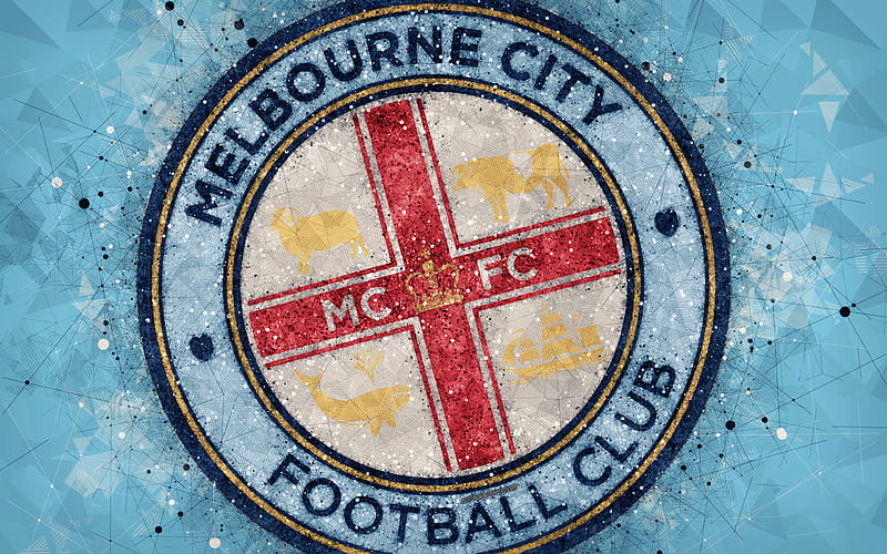 Melbourne City FC logo, geometric art, Australian football club, blue background, A-League, Melbourne, Australia, football, HD wallpaper