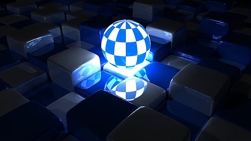 Blue White Sphere Balls Cubes Geometric Shapes Blue, HD wallpaper