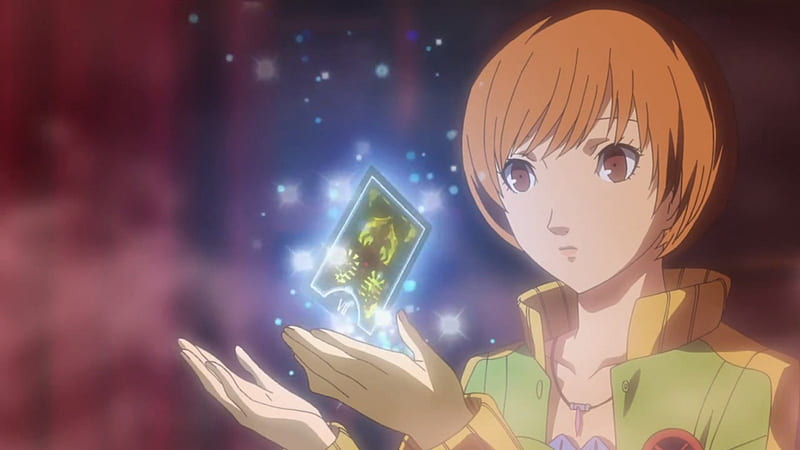 person, pretty, glow, video game, game, sparks, magic, card, sweet, nice, anime, anime girl, light, female, lovely, persona 4, brown hair, persona four, chie satonaka, rpg, short hair, girl, chie, HD wallpaper